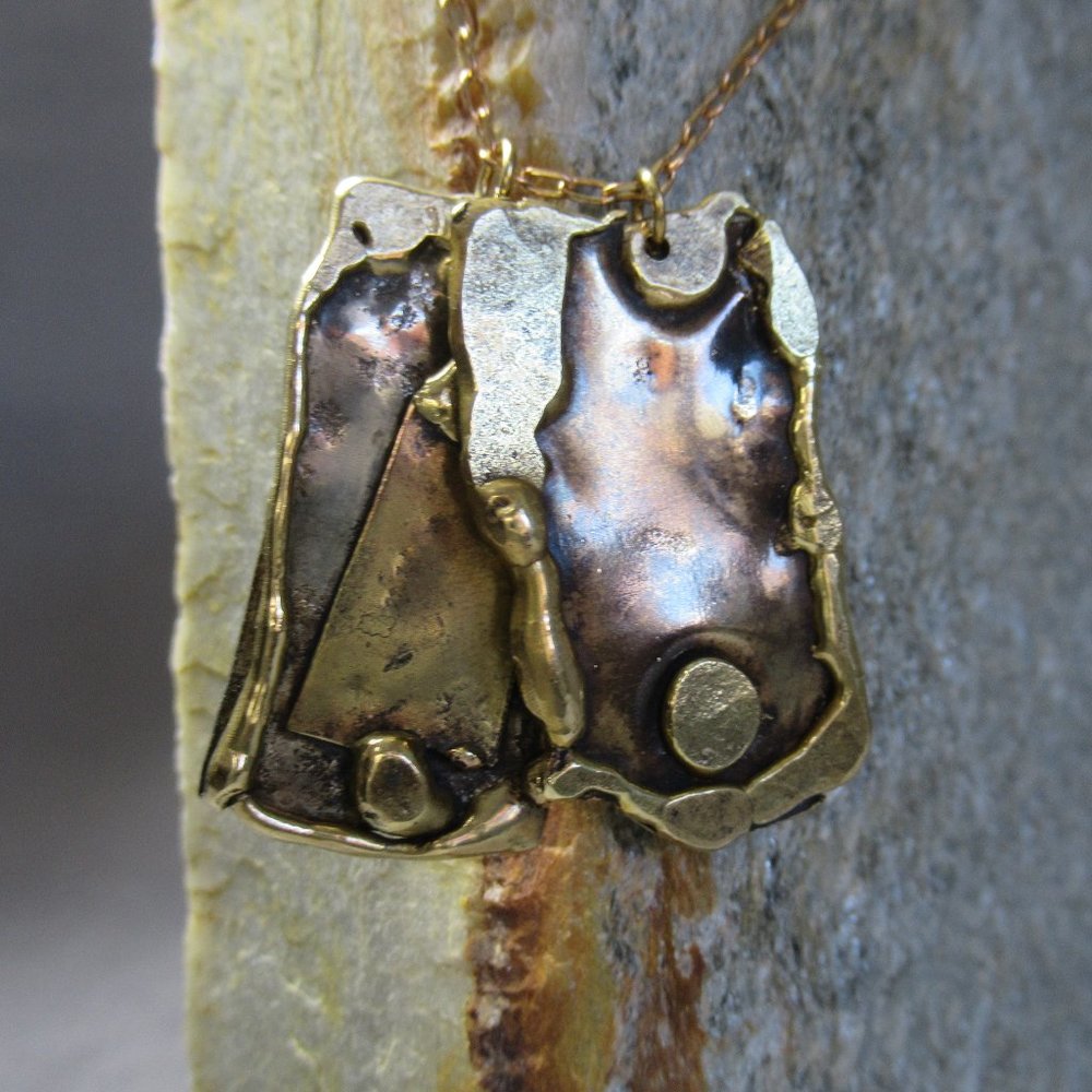 Abstract Dog Tag Necklace, Sterling Silver & Mixed Metals